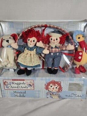 Raggedy Ann & Andy MUSICAL MOBILE Nursery Crib Decor BRAHMS LULLABY Vintage New